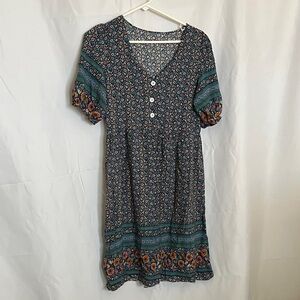 SHEIN Blue Floral Midi Dress Medium size 6 cottagecore festival